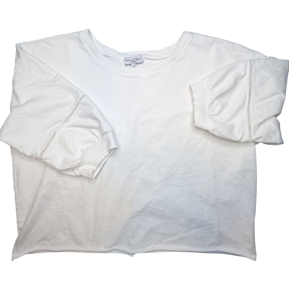 Michael Stars Cotton White Elbow Length Heavy Cotton Shirt Crochet Detail XL